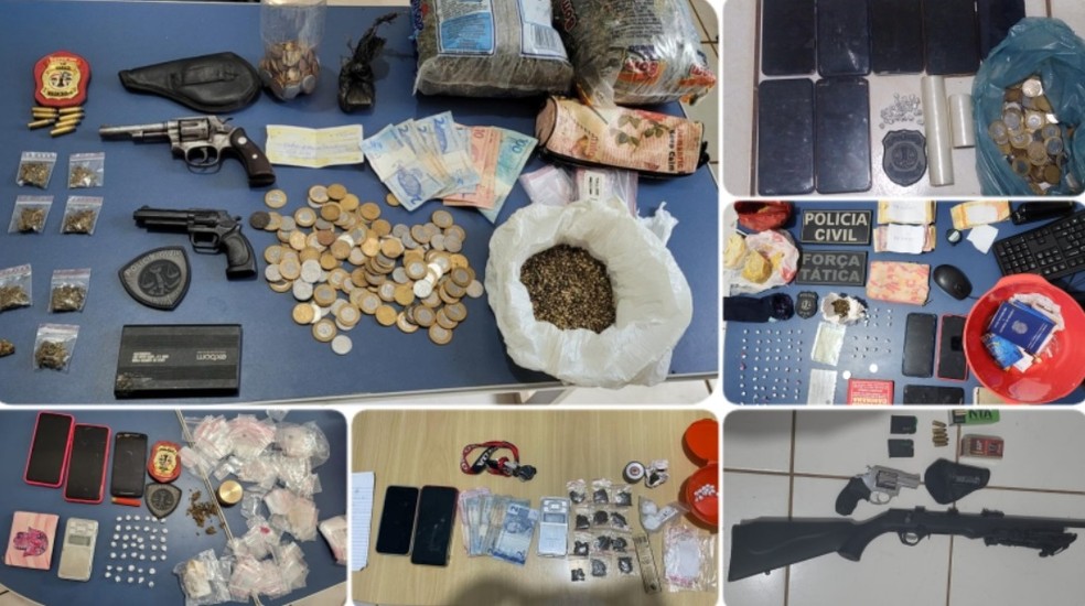 Armamento e drogas apreendidas na operação em Porto Franco — Foto: Divulgação/PM