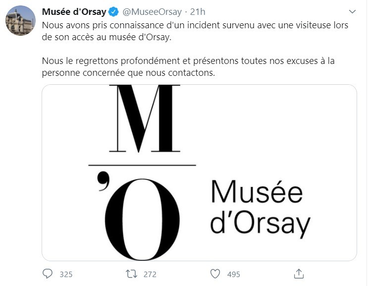 O Museu d'Orsay, na França, pediu desculpas à estudante (Foto: Reprodução/Twitter)