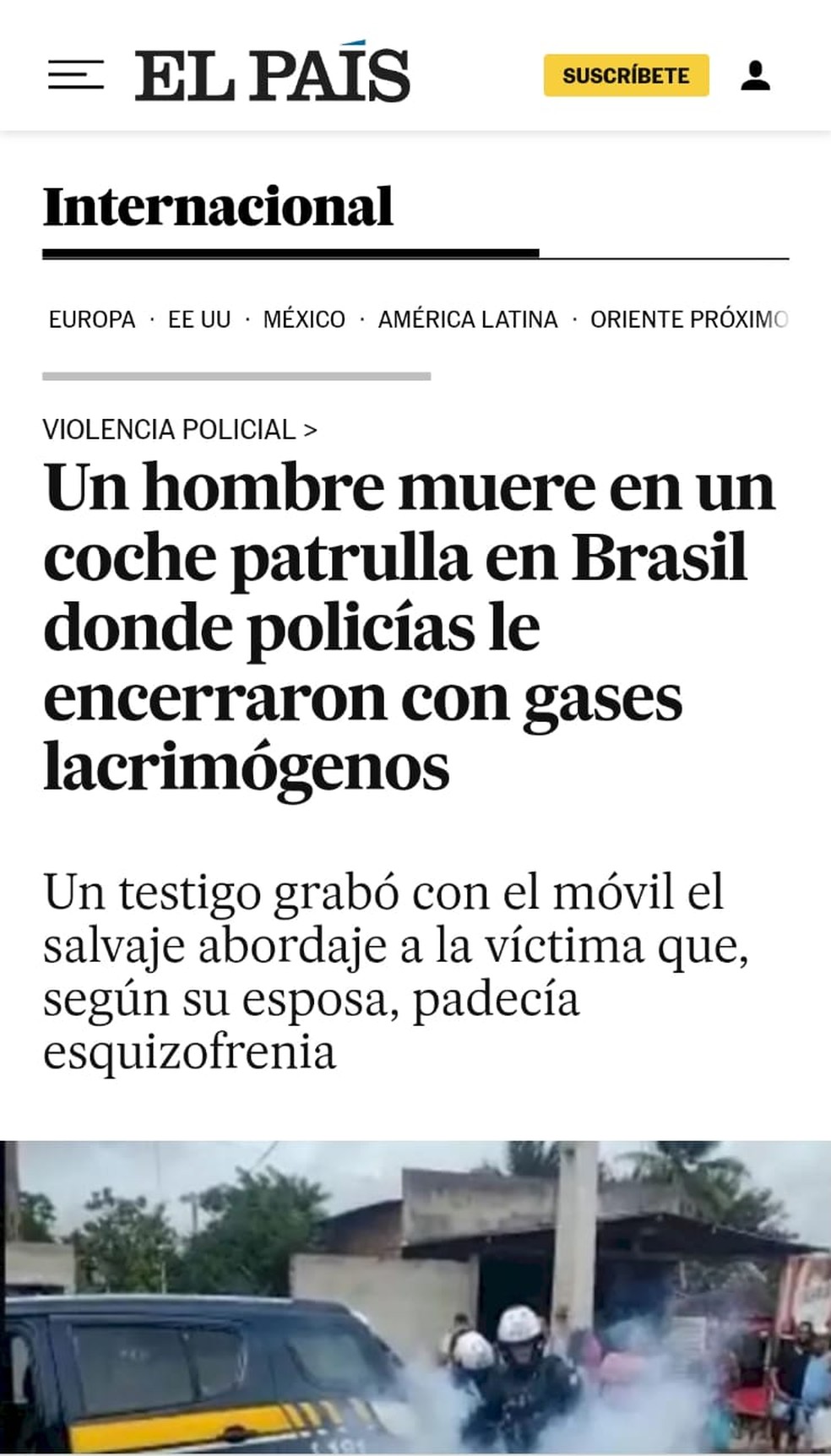 Capa do El País sobre abordagem da PRF em Sergipe — Foto: Reprodução