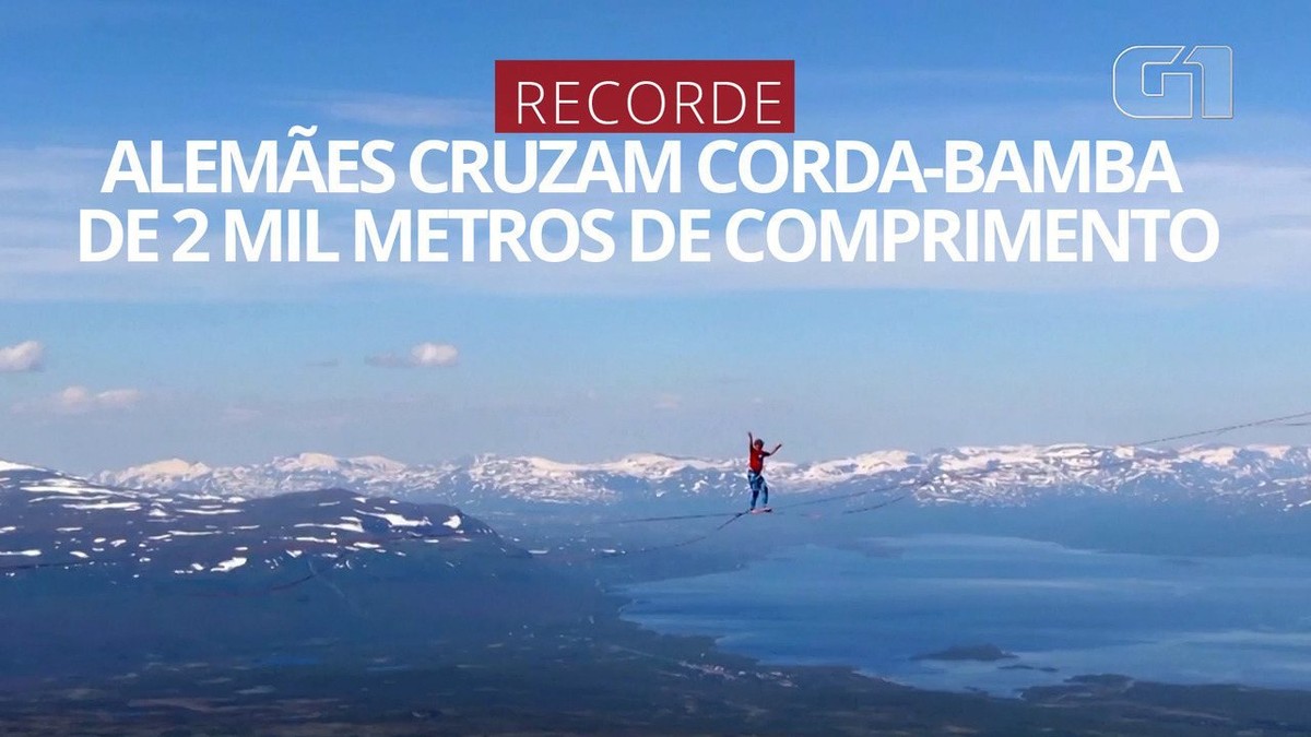 Alemães quebram recorde e cruzam corda-bamba de 2.000 metros sobre desfiladeiro na Lapônia; assista thumbnail