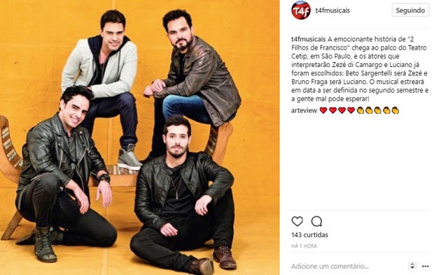 Beto Sargentelli será Zezé Di Camargo e Bruno Fraga será Luciano em musical de '2 Filhos de Francisco' (Foto: Reprodução/Instagram)
