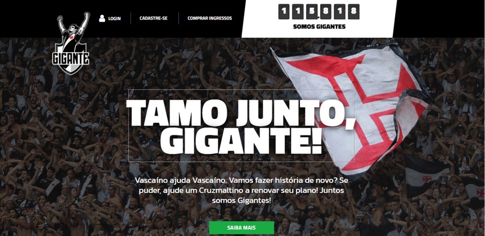 "Tamo Junto, Gigante" é a nova campanha do Vasco para trazer sócios de volta para o clube — Foto: Reprodução