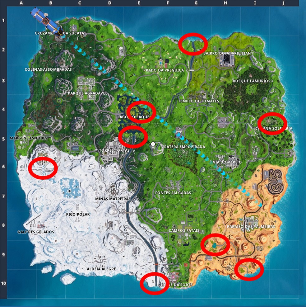 onde encontrar as cachoeiras no mapa de fortnite foto reproducao nicollas ribeiro - mapa das maquinas de venda fortnite season 8