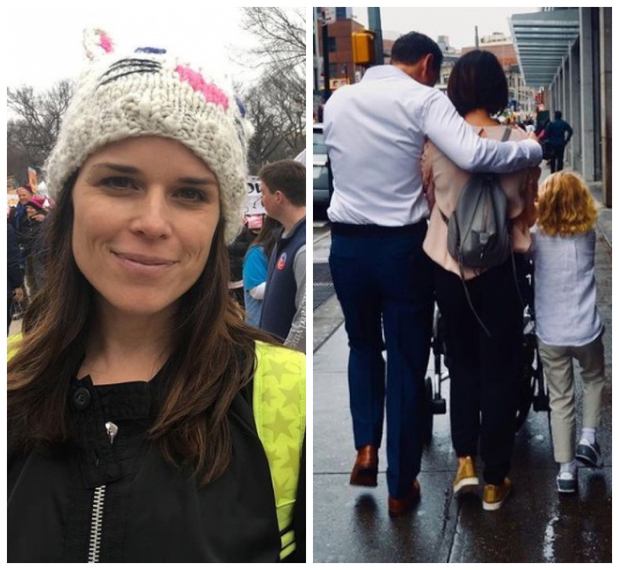 Neve Campbell revelou ao mundo a adoção do caçula em 2018, com foto dela com o marido e o primogênito empurrando o carrinho do bebê (Foto: Instagram)