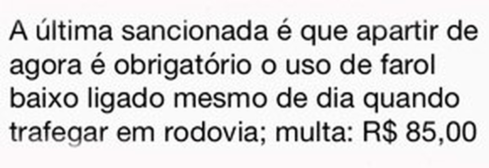 Mensagem sobre multas que circula nas redes (Foto: Reprodução)