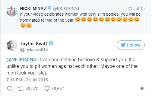 Nicki Minaj e Taylor Swift em discussão no Twitter (Foto: reprodução )