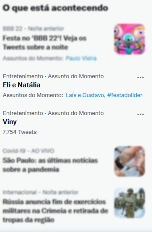 Nomes de Natália, Eliezer e Vyni pararam nos Trending Topics do Twitter (Foto: Reprodução / Twitter)
