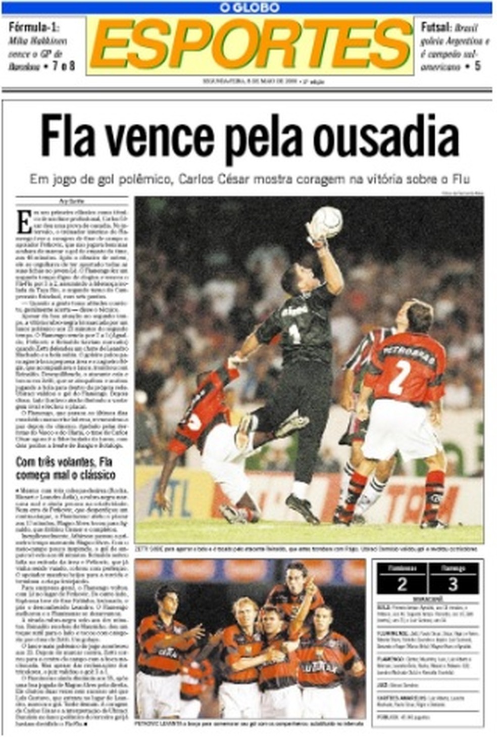 Jornal O Globo destacou a vitória rubro-negra no Fla-Flu — Foto: Reprodução