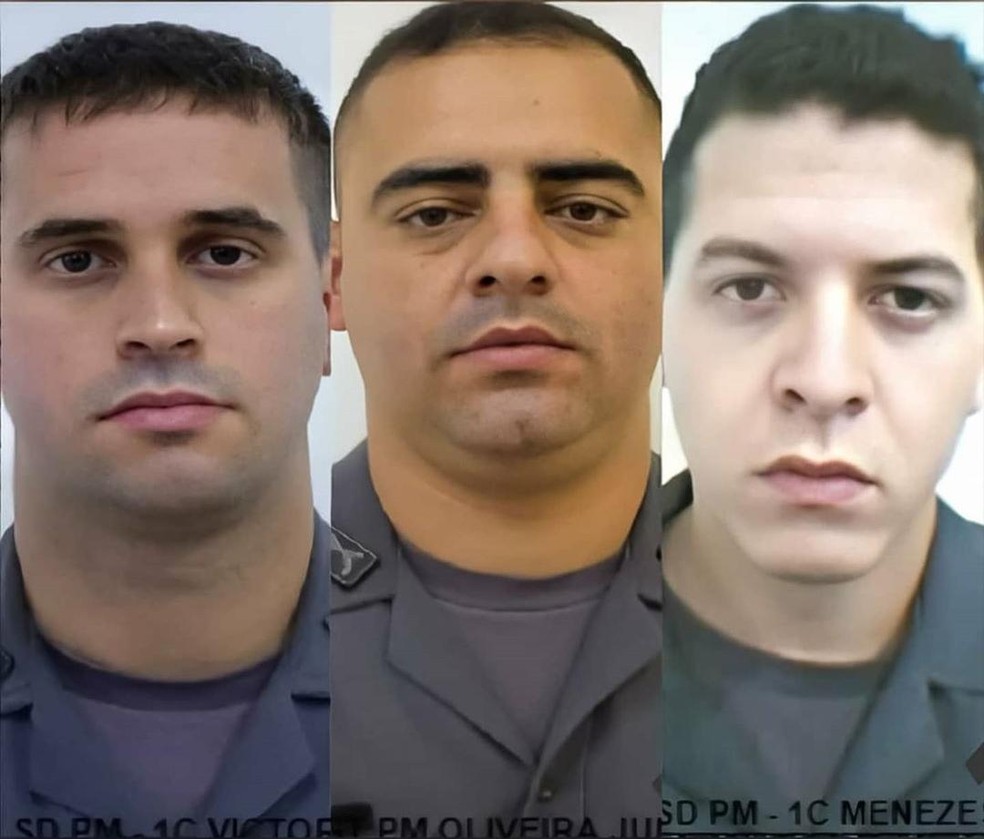 Soldado Celso Ferreira de Menezes J&uacute;nior tinha 33 anos e estava na corpora&ccedil;&atilde;o h&aacute; mais de 10 anos. O soldado Victor Rodrigues Pinto da Silva tinha 29 anos, e deixa uma esposa gr&aacute;vida. O sargento Jos&eacute; Valdir De Oliveira J&uacute;nior tinha 37 anos e deixa uma filha e a esposa gr&aacute;vida de g&ecirc;meos. &mdash; Foto: Reprodu&ccedil;&atilde;o/Redes sociais