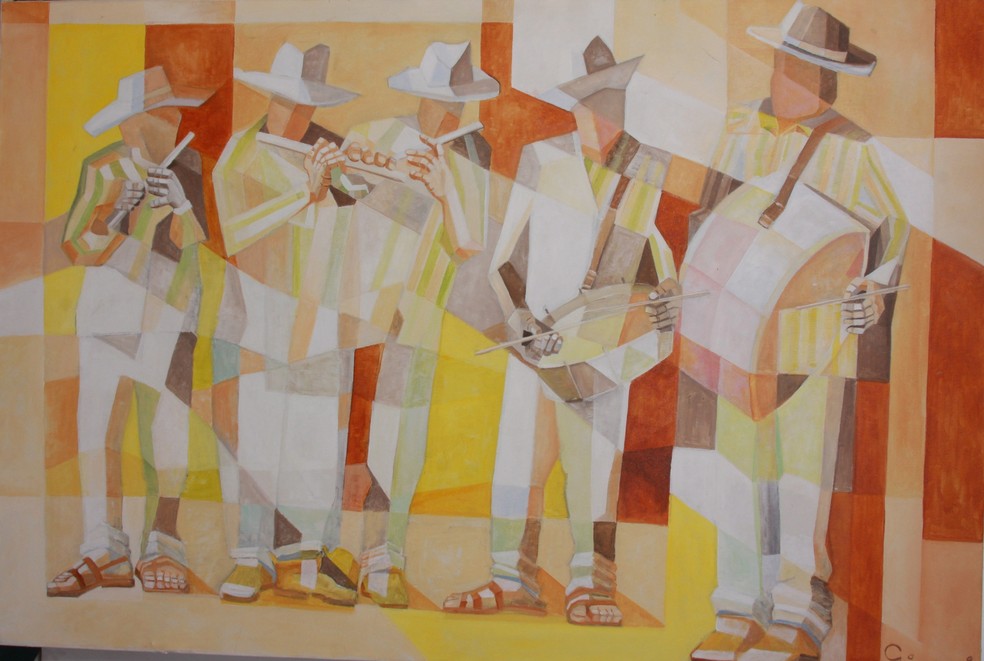Quadros do artista são no estilo cubista — Foto: Paulo Roberto Giavoni/Arquivo Pessoal
