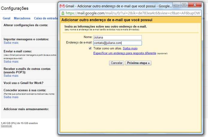 Você pode enviar e-mail com seu domínio próprio através do Gmail (Foto: Reprodução/Juliana Pixinine)