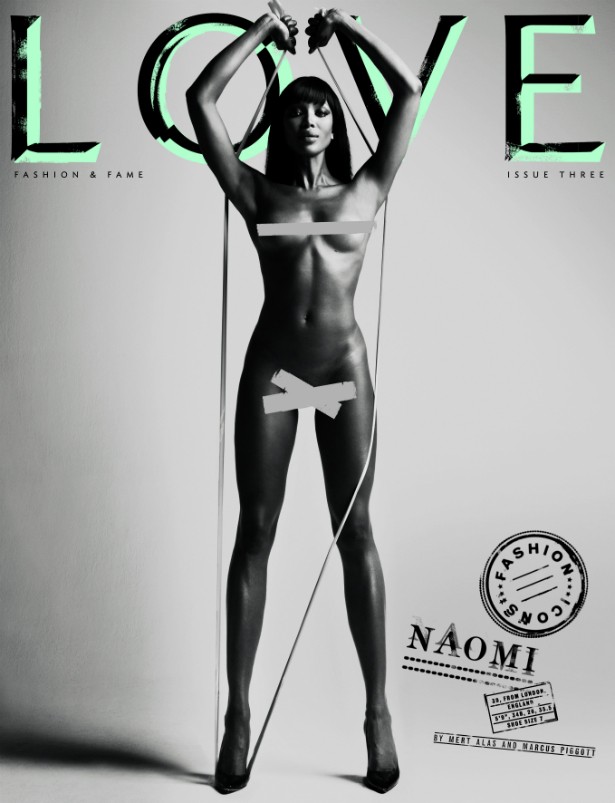 ... E, finalmente, a norte-americana Naomi Campbell também ficou pelada para a capa especial da 'Love'. (Foto: Divulgação)