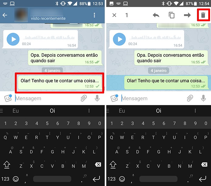 Telegram para Android e iOS permite que usuário apague mensagens enviadas (Foto: Reprodução/Elson de Souza)