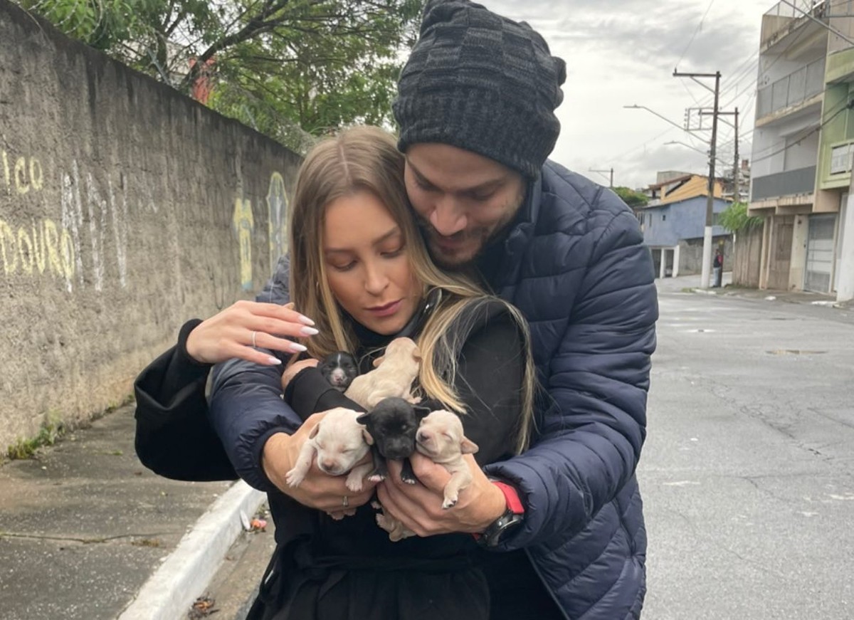 No domingo, Felipe e Carla resgataram filhotes de cachorro na zona leste da capital paulista (Foto: Instagram/ Reprodução)