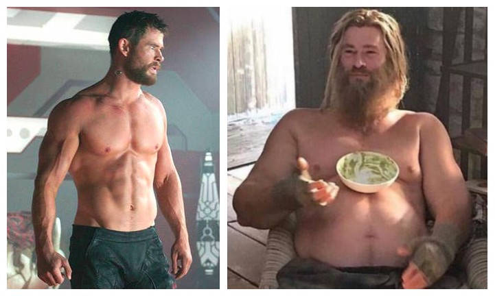 Chris Hemsworth como Thor em Thor: Ragnarok (2017) e em Vingadores: Ultimato (2019) (Foto: Reprodução)