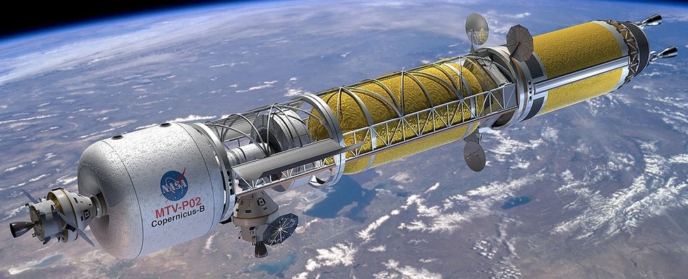 Projeção de foguete nuclear que a Nasa desenvolve para chegar a Marte em 45 dias — Foto: Divulgação/Nasa