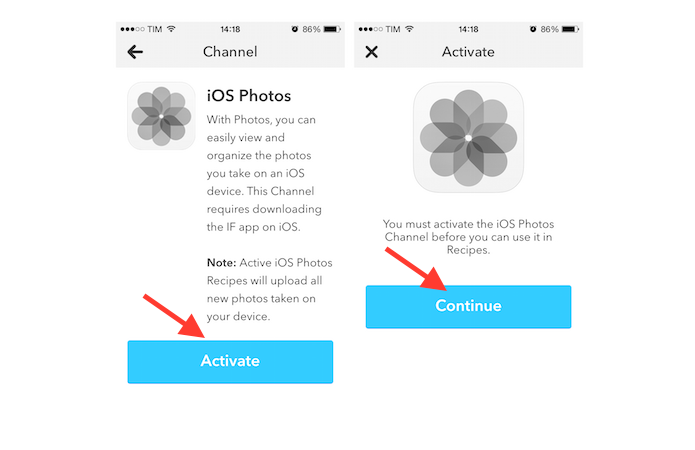 Iniciando a ativação do canal da biblioteca de fotos do iOS no IFTTT pelo iPhone (Foto: Reprodução/Marvin Costa)
