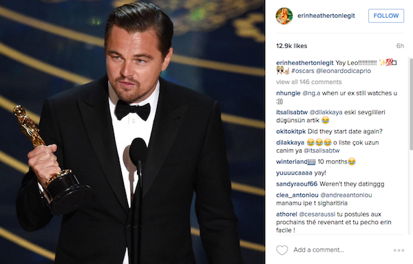 Os parabéns da ex-namoada de Leonardo DiCaprio, a modelo Erin Heatherton (Foto: Instagram)