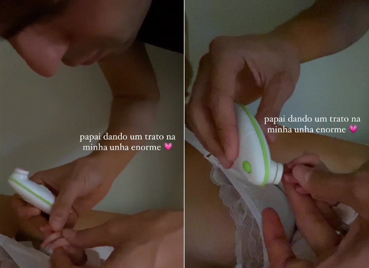 Kaká corta as unhas da bebê recém-nascida, Esther (Foto: Reprodução / Instagram)