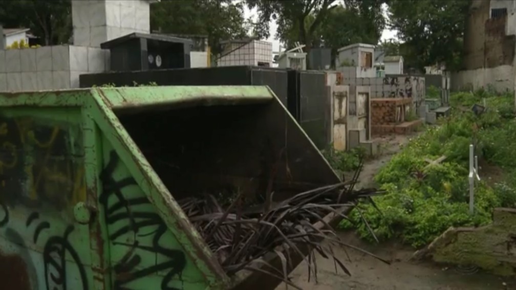 Criança foi encontrada dentro de coletor de lixo no cemitério São José, em Campina Grande (Foto: Reprodução/TV Paraíba)