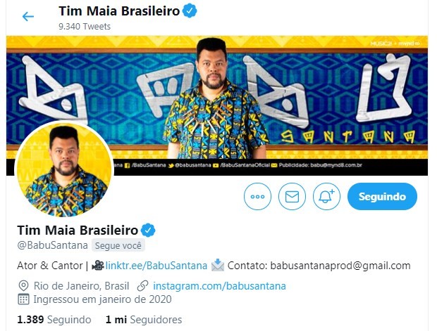 Babu Santana muda nome no Twitter para Tim Maia brasileiro (Foto: Reprodução/Twitter)