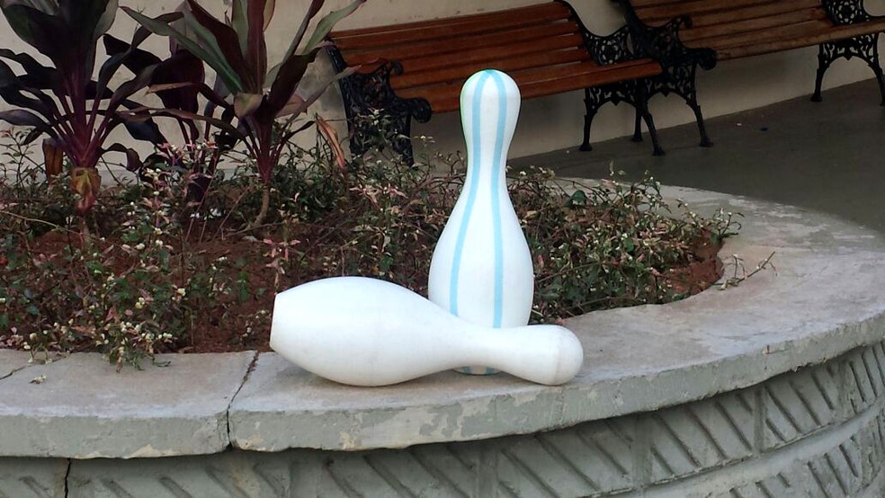 Pinos usados nos malabarismos nas ruas de Mogi Guaçu pelo palhaço Adriano Ribeiro da Silva (Foto: Licia Mangiavacchi/EPTV)