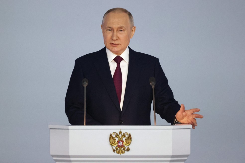 Presidente russo, Vladimir Putin, faz discurso anual ao Parlamento, em Moscou — Foto: Sputnik/Sergei Karpukhin/Pool via REUTERS