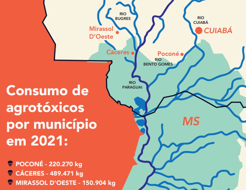 Quantidade de agrotóxicos consumidos pelos municípios analisados — Foto: Reprodução/Fase