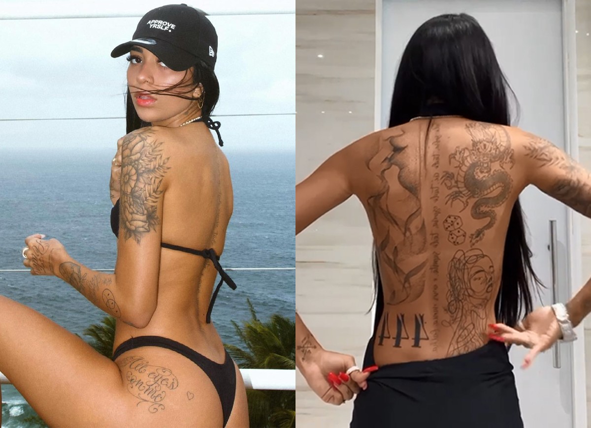 Antes e depois: Dhiovanna Barbosa, irmã de Gabigol, fecha as costas com tatuagens (Foto: Reprodução/Instagram)