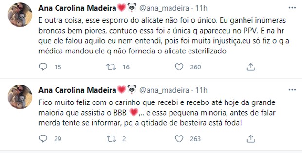 Publicação de Ana Carolina Madeira (Foto: Reprodução/Twitter)