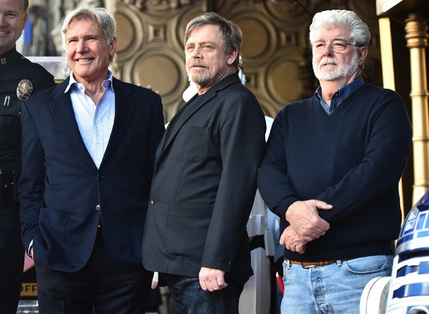 Harrison Ford, Mark Hamill e George Lucas (Foto: Getty Images for Disney)