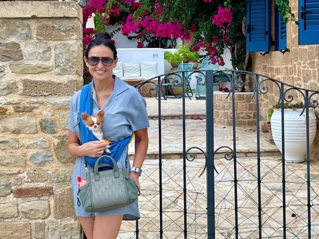 Demi Moore carrega cachorro em sling (Foto: Reprodução/Instagram)