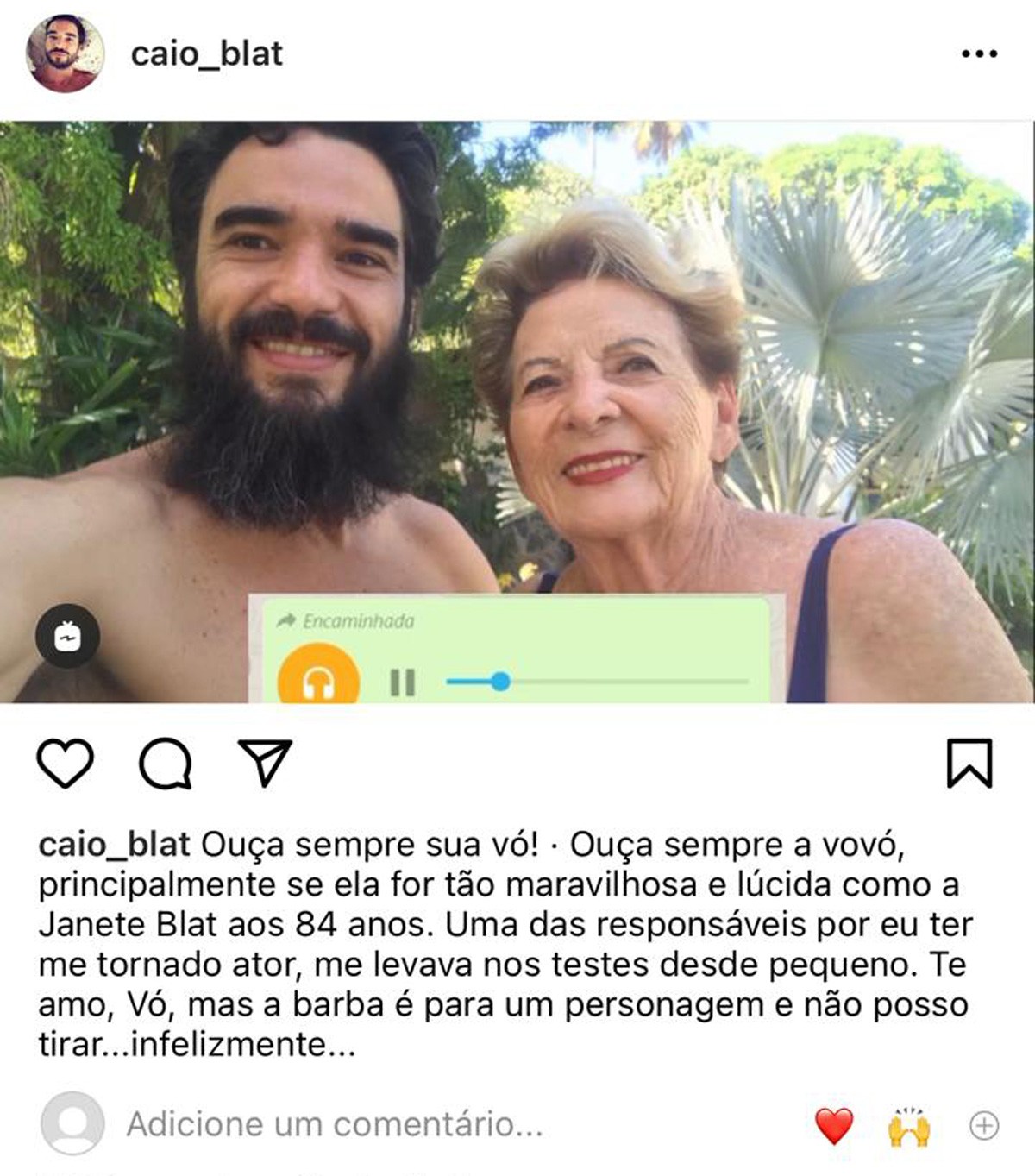 Caio Blat compartilha aúdio da avó sobre sua barba (Foto: Reprodução/Instagram)