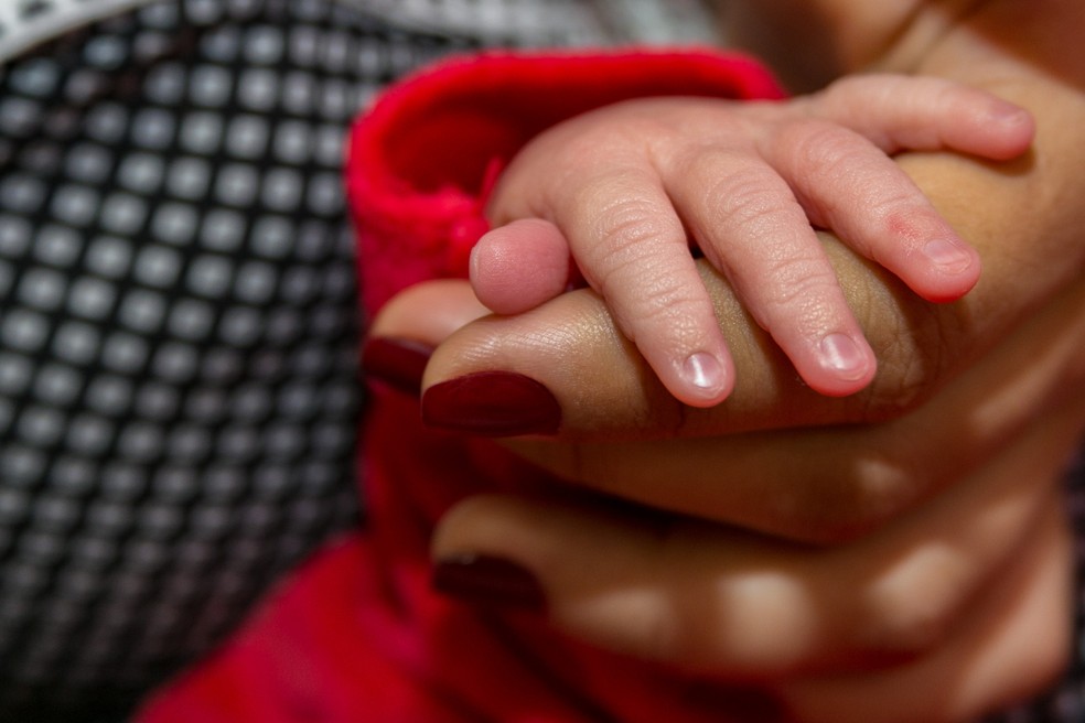 Mão de bebê recém-nascido — Foto: Edmundo Gomide/UFTM