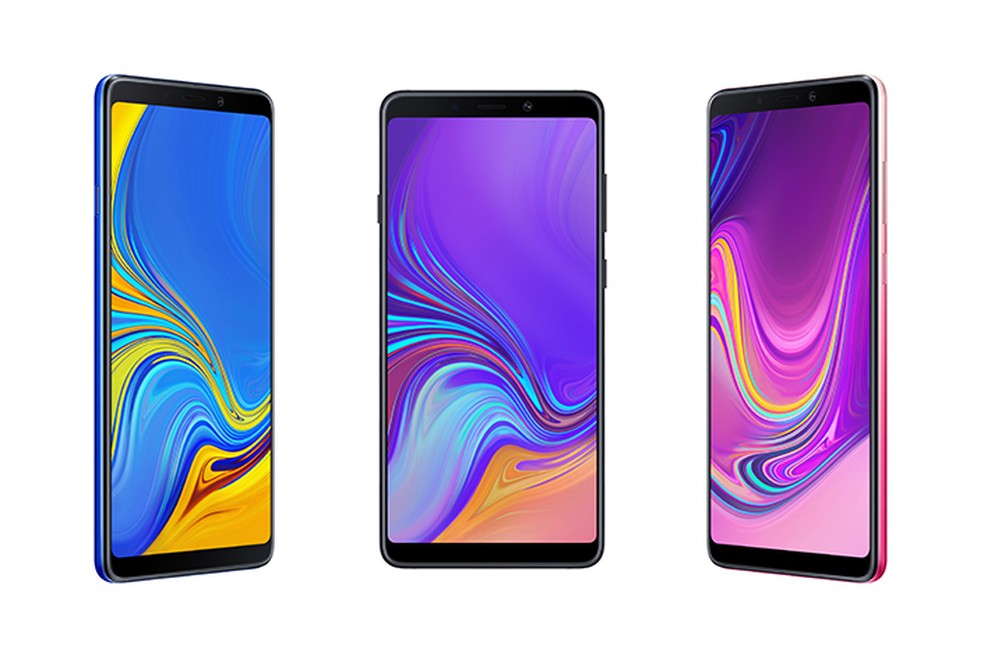 Galaxy A9 (2018) traz cinco cÃ¢meras e memÃ³ria RAM de atÃ© 8 GB â Foto: DivulgaÃ§Ã£o/Samsung