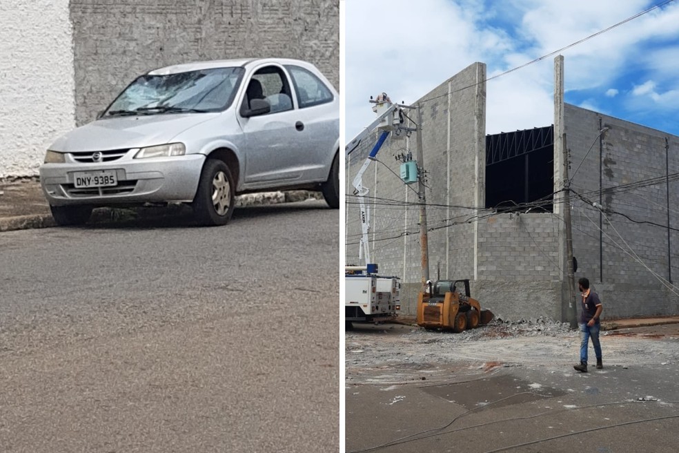 Carro ficou com a lataria amassada e vidros quebrados — Foto: Jonas Oliveira/Divulgação