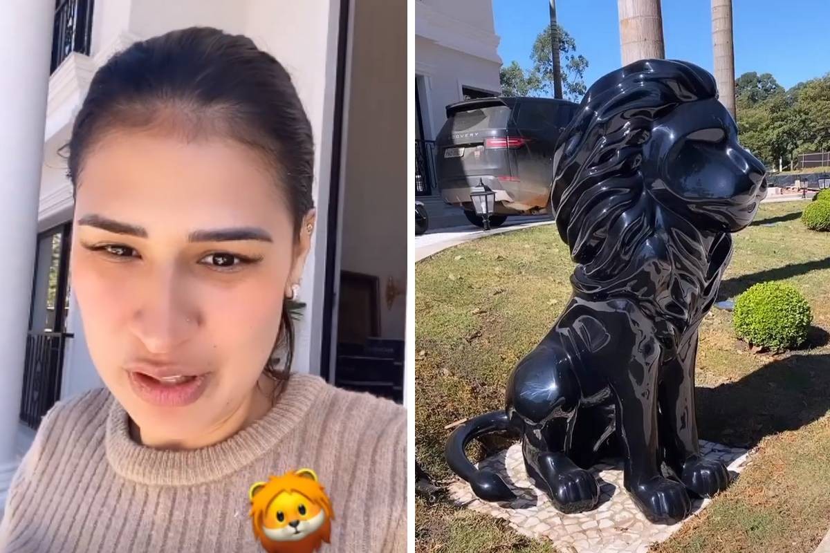 Simone mostra escultura de leão em sua mansão (Foto: Reprodução/Instagram)