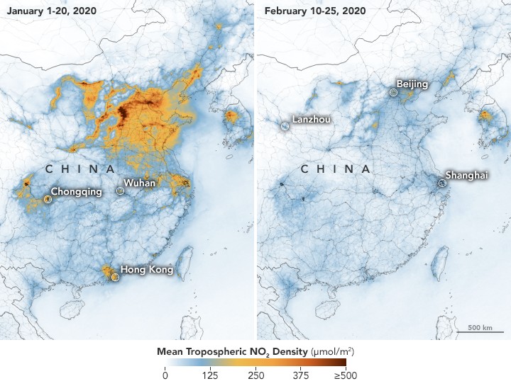 Imagens de satélite da China (Foto: Twitter Nasa/ Reprodução)