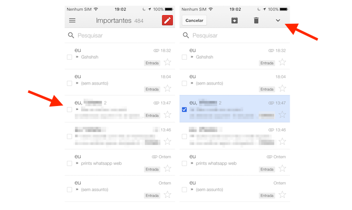 Acessando as configurações para uma mensagem selecionada no Gmail para Android (Foto: Reprodução/Marvin Costa)