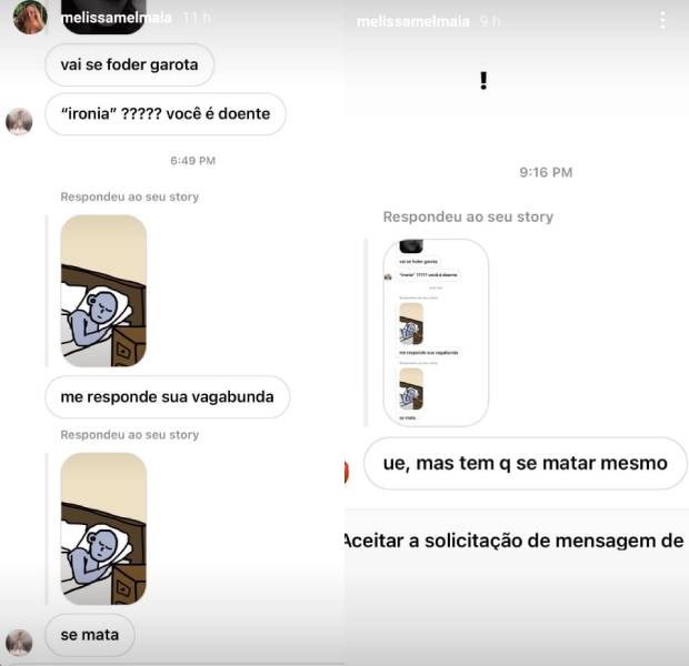 Mel Maia mostra mensagens de ódio que recebeu no Instagram (Foto: Reprodução/Instagram)
