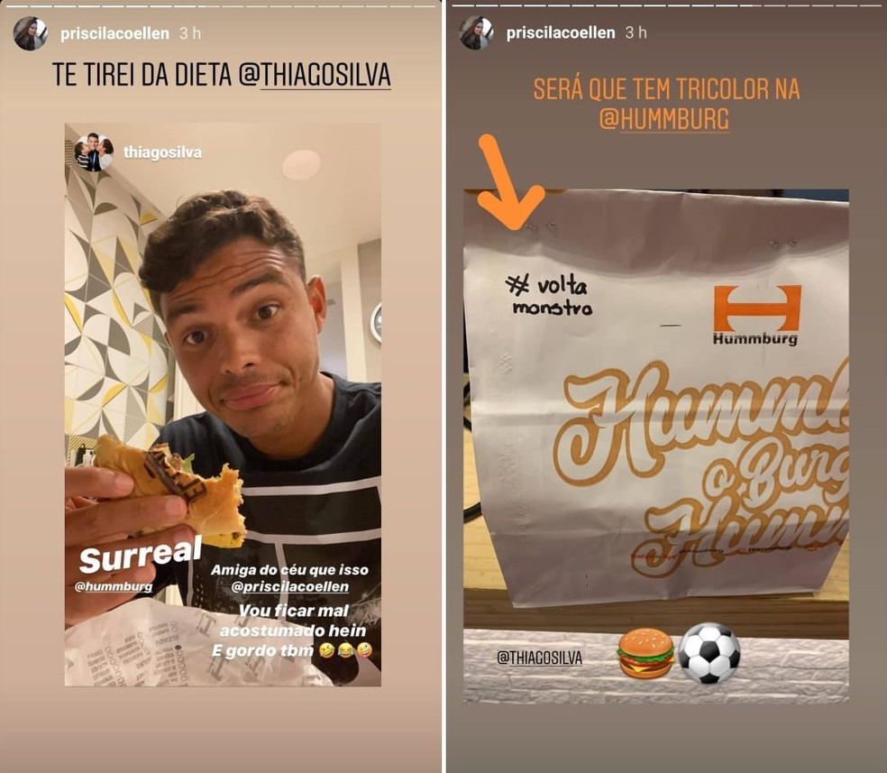 Amiga de Thiago Silva escreve #VoltaMonstro em embalagem de hamburguer do zagueiro — Foto: Reprodução
