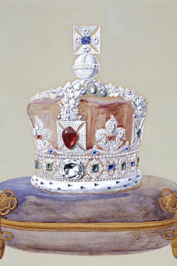 A Coroa Imperial de Estado, desenhada pela joalheria Garrard, para a coroação da Rainha Elizabeth II, em 1953 (Foto: Getty Images)
