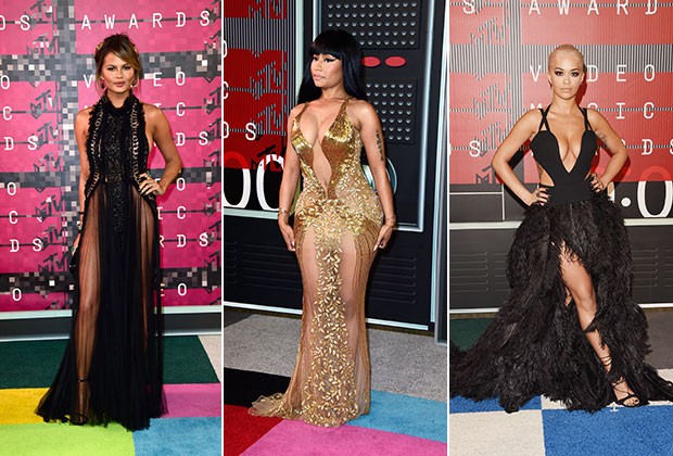 Chrissy Teigen, Nicki Minaj e Rita Ora no red carpet do VMA 2015 (Foto: Getty Images)