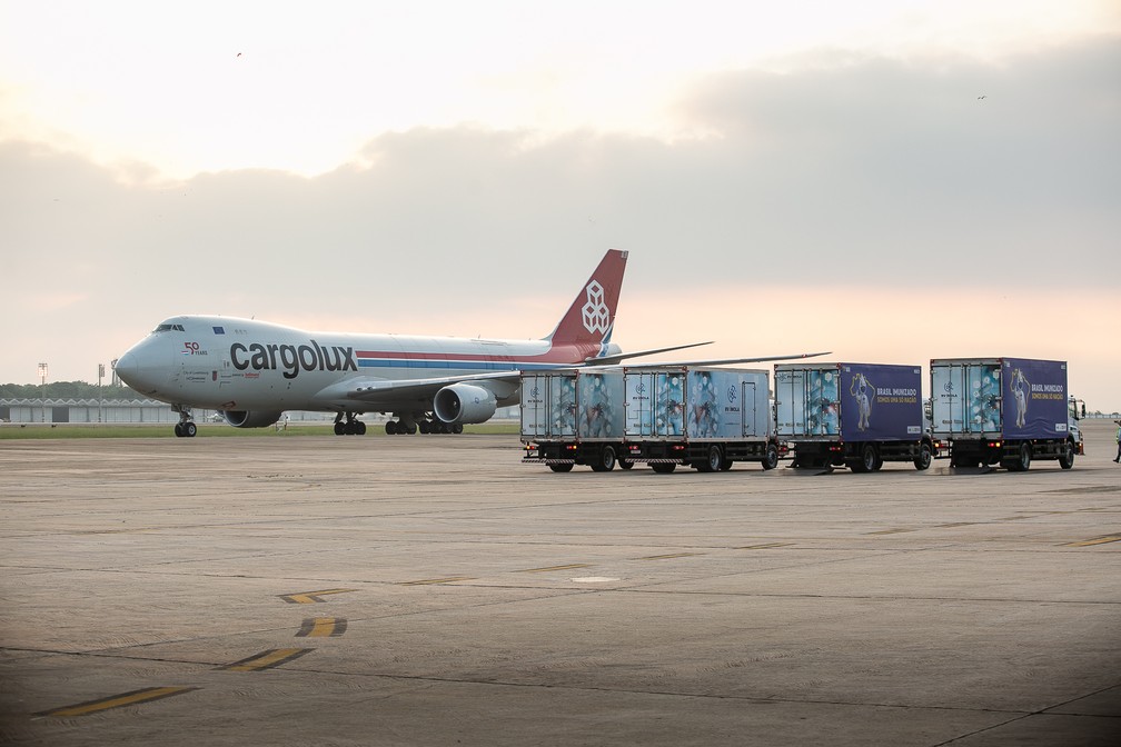 Insumos para produção de 12 milhões de vacinas chegam ao Brasil — Foto: Marcos Gouvêa/Divulgação RIOgaleão