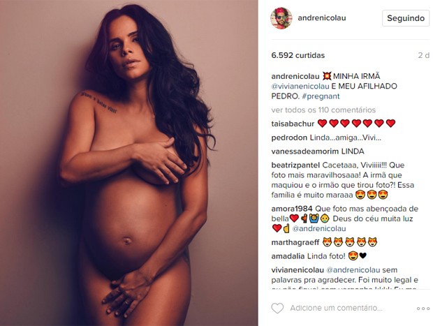 André Nicolau também clicou a irmã, Viviane, grávida (Foto: Reprodução/Instagram)