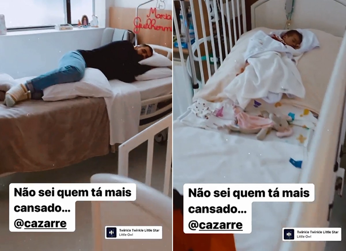 Letícia Cazarré mostra Maria Guilhermina e Juliano Cazarré dormindo em hospital (Foto: Reprodução/Instagram)