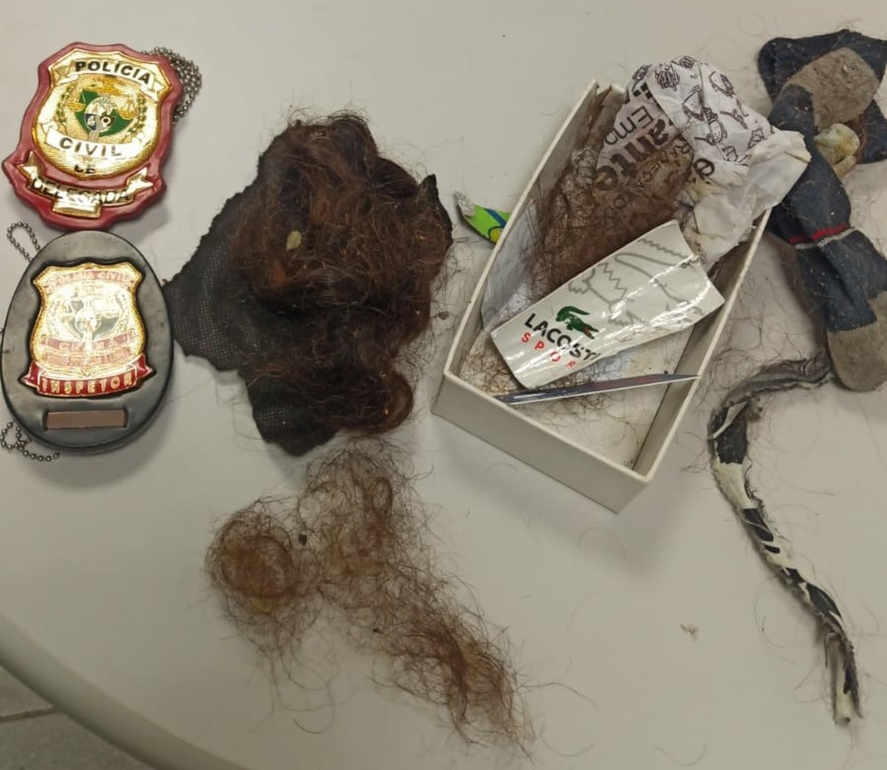 Os cabelos da vítima foi cortados e os braços foram queimados com pontas de cigarro durante as agressões — Foto: SSPDS