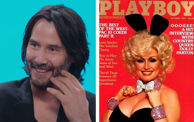 O ator Keanu Reeves e a capa da Playboy de outubro de 1978 que inspirou a fantasia dele  (Foto: Reprodução; divulgação)