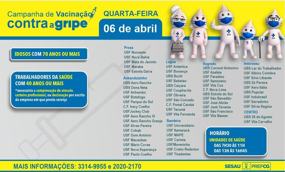 Vacinação em Campo Grande nesta quarta-feira (6). — Foto: Divulgação/Sesau