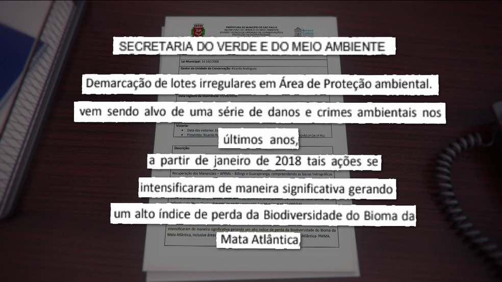 Relatório da Prefeitura mostra destruição em área de preservação desde início de 2018 (Foto: TV Globo/reprodução)